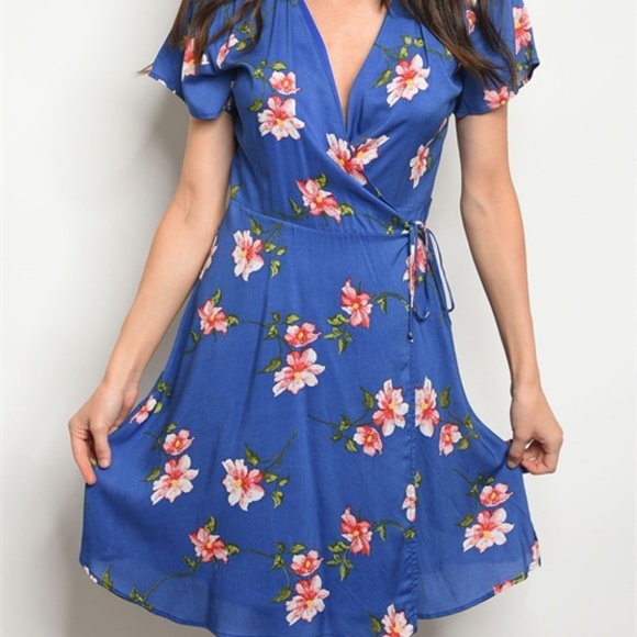 ✨ Short sleeve V-neck floral print wrap dress - Picture 3 of 6